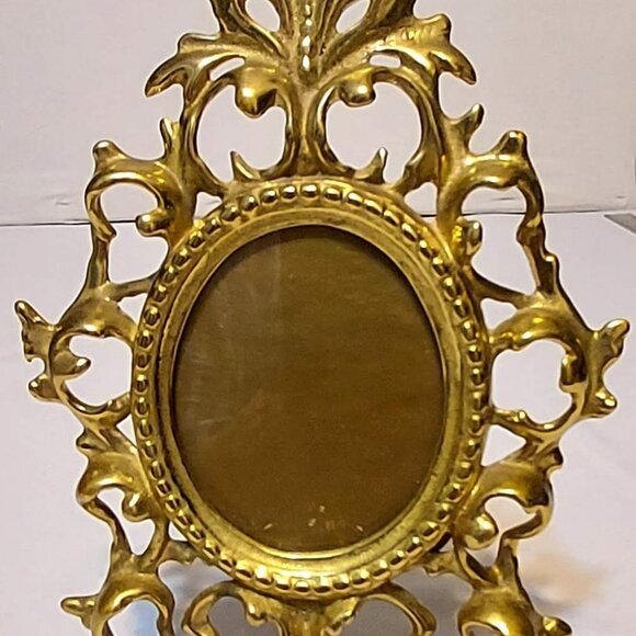 Vintage Victorian Style Gold Cast Iron Easel Picture Frame 71/2" 51/2" Glass - Picture 2 of 11